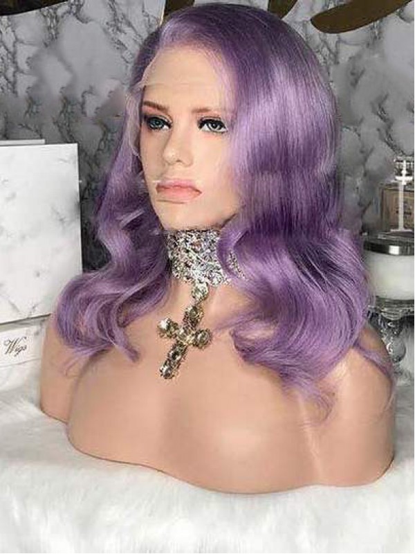 Long Purple Wavy 360 Lace Remy Human Hair Wigs