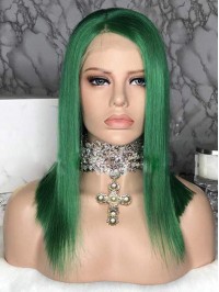 Green Long Straight 360 Lace Human Hair Wig 16 Inches