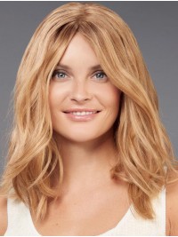 Shoulder Length Wavy Blonde Without Bangs Quality Human Hair Wigs