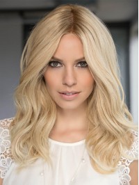 Platinum Blonde 15" Wavy Long 100% Hand-tied Without Bangs Human Hair Wigs