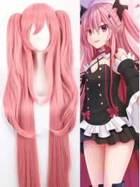 Pink Long Straight Capless Synthetic Cosplay Wigs 46 Inches With Bangs And 2 Ponytails