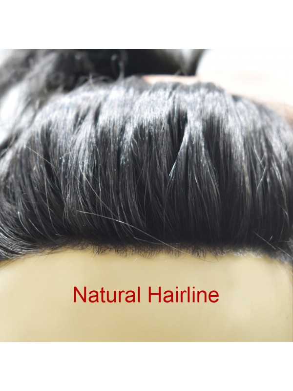 French Lace Front Men's Toupee Fine Mono Hairpiece Poly Skin Natural Hair Systems