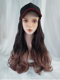 Ombre Long Wavy Synthetic Wigs 26 Inches With Black Baseball Hat