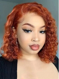 Ginger Orange Bob Deep Wavy Wigs Lace Front Human Hair Wigs For Women