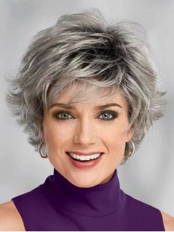 Short Pixie Cut Ombre Grey Synthetic Wigs With Bangs