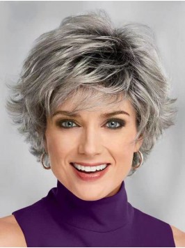 Short Pixie Cut Ombre Grey Synthetic Wigs With Ban...