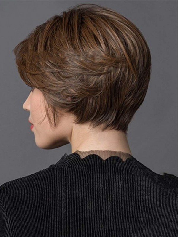 Short Brown Wig With Bangs Synthetic Capless Wigs