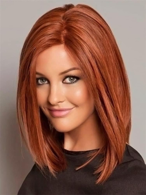 Shoulder Length Bob Straight Ginger Red Wigs