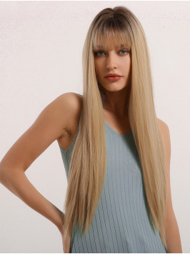 Long Straight Middle Parting Natural Blonde Wig Sy...