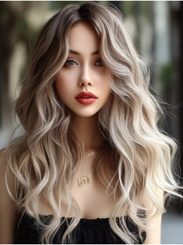 Long Blonde Without Bangs Deep Wave Synthetic Wigs