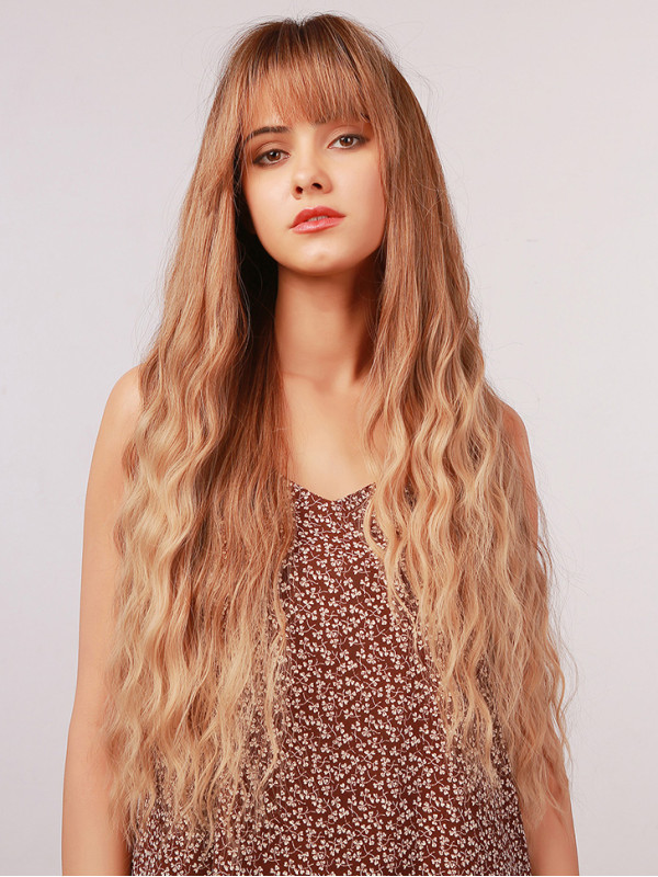 Long Wavy Synthetic With Bangs Capless Wig For Women