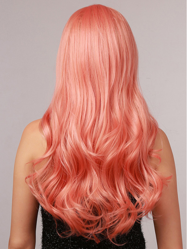 Long Body Wave Pink 20" Capless Synthetic Wigs Without Bangs For Cosplay Halloween Wig