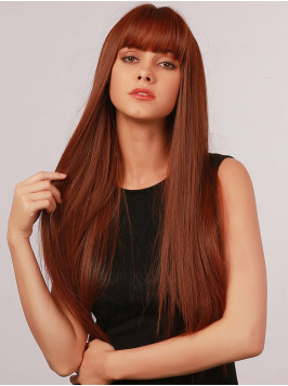 Long Auburn Layered Synthetic Wigs For Dating Hall...