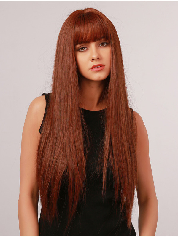 Long Auburn Layered Synthetic Wigs For Dating Halloween Wig