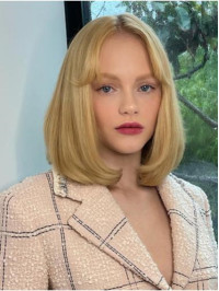 Synthetic Straight Blonde 12" With Bangs Wigs For Women