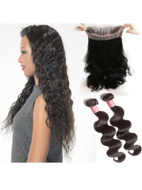 Body Wave Virgin Hair 2 Bundles With 360 Lace Closure Wavy Human Hair Weave Extensions
