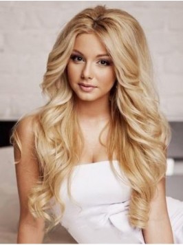 Middle Parting Blonde Long Wavy Lace Front Remy Hu...