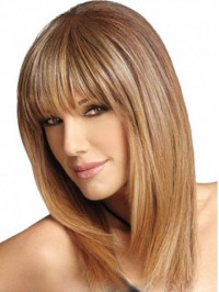 Medium Blonde Capless With Full Bang Human Hair Wigs 16 Inches