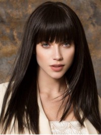 Long Black Straight Capless Hair Wigs With Bangs 18 Inches