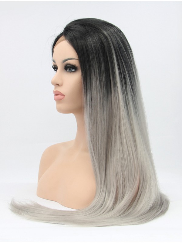 24" Black  Lace Front Straight Synthetic Wigs