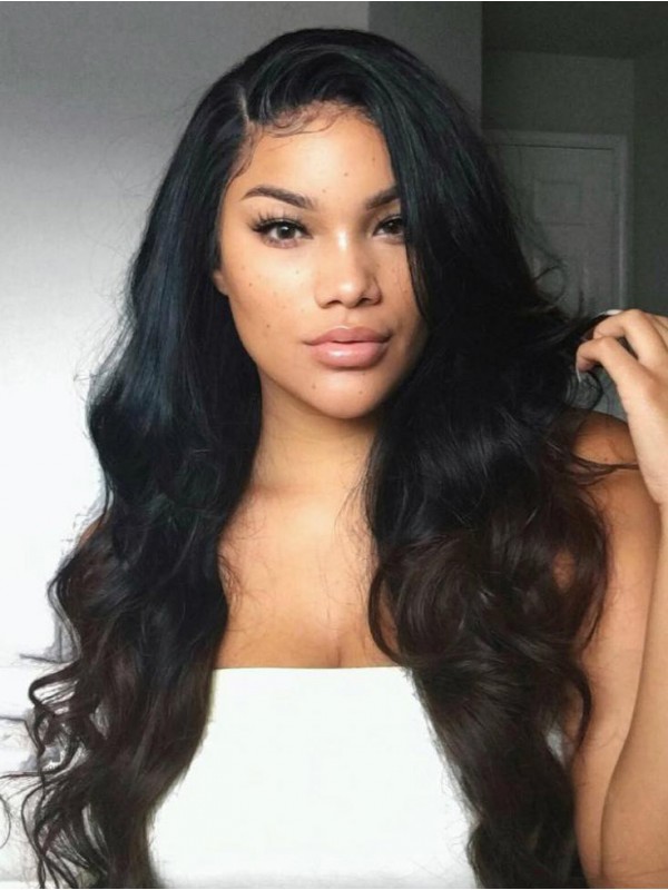 Black Long Wavy Human Hair Lace Front Wigs