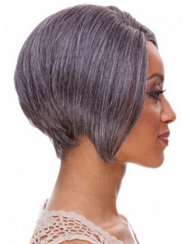 Lace Front Short Striaght Gray Synthetic Wigs 8 Inches